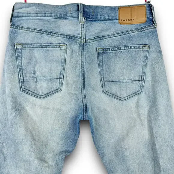 PacSun Mens Slim Fit Tapered Leg Light Ripped Distressed Jeans Light Wash 29x30* - Picture 9 of 13